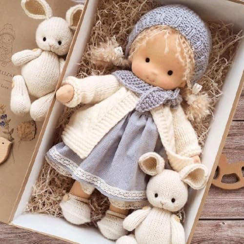 Waldorf Puppe, Handgemachte Bio-Baumwolle Plüsch Babypuppen Spielzeug mit Kleidung für Kinder, Mini Vintage Niedliche DIY Kleidung Waldorfdoll Kit für 2+ Jahre alte Mädchen Stoffpuppe als von BaYuYPOO