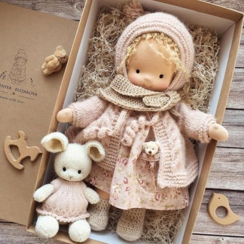 Waldorf Puppe, Handgemachte Bio-Baumwolle Plüsch Babypuppen Spielzeug mit Kleidung für Kinder, Mini Vintage Niedliche DIY Kleidung Waldorfdoll Kit für 2+ Jahre alte Mädchen Stoffpuppe als von BaYuYPOO