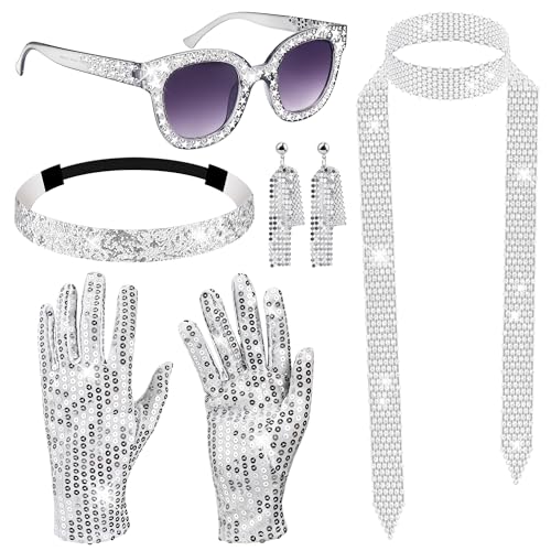 Baanfly Disco-Kostüm-Set der 70er Jahre, verbessertes Disco-Kostüm-Set mit Disco-Handschuhen, Sonnenbrille, langem Schal, Stirnband und Ohrringen, Abba Lady Disco-Kostüm-Set für Damen und Mädchen, von Baanfly