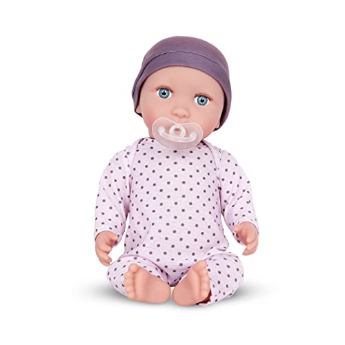 Babi BAB7224Z babi-14 Baby Kleidung in lilafarben und Schnuller – Weiche 36 cm Puppe mit mittlerem Hautton und blauen Augen – Spielzeug ab 2 Jahren, Bunt von Babi