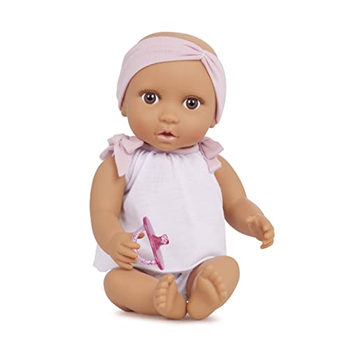 Babi BAB7225Z Baby Kleidung in Pink Weiß und Schnuller – Weiche 36 cm Puppe mit mittlerem Hautton und braunen Augen – Spielzeug ab 2 Jahren, '14" BABY DOLL W/2PC BODY SUIT & PINK HEADBAND, Bunt von ZYZYZK