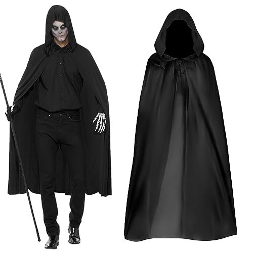 Babioms 2pcs Schwarzer Umhang,Halloween Schwarzer Kapuzenumhang,Cosplay Vampir Umhang,Halloween Party,Maskerade,Familientreffen Umhang von Babioms