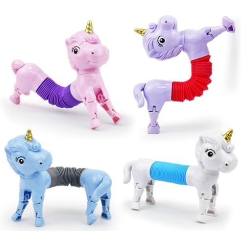 Babioms 4 Stück Einhorn Teleskoprohr Spielzeug Pony Tierröhren Teleskop Spielzeug Lustiges Stretch Rohr Sensorik Spielzeug In Tierform Stretch Und Dekomprimieren Lernspielzeug Für Kinder von Babioms