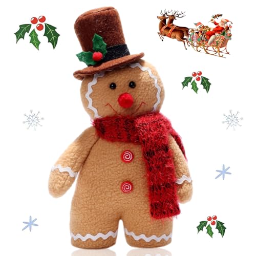 Babioms Lebkuchenmann Plüsch 30cm Kuscheltiere Weihnachten Lebkuchenmann Plüschtier Kissen Puppe Ornament Weihnachten Lebkuchen-Plüsch Weihnachts Dekoration Geschenk für Kinder von Babioms