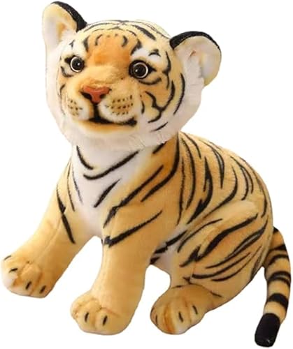 Babioms Tiger Plüschtier, Realistische Tiger Kuscheltiere Baby Plüsch Puppe Stofftier Kissen Plüschtier klein Tiger Baby Plüschfigur Tiger Braun Kuscheltier Weiche Geschenk von Babioms