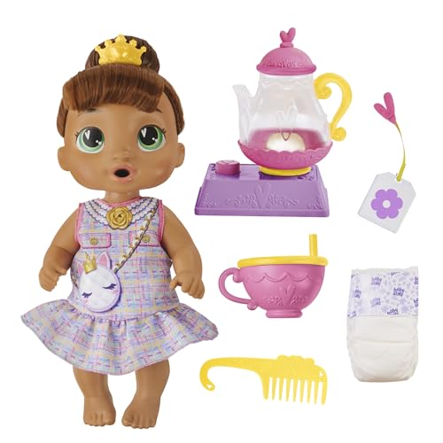 Baby Alive Bubbly Tea Party Sophia Sparkle Puppe mit Teekannen-Zubehör, Braune Haare, 11 Zoll, Spielzeug für 3 Jahre alte Mädchen und Jungen & Up von Baby Alive