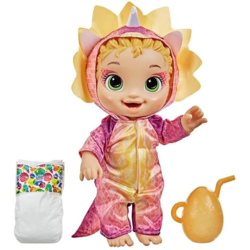Baby Alive Dino Cuties Puppe, Triceratops, Puppenzubehör, Getränke, Nässe, Triceratops Dinosaurier-Spielzeug für Kinder ab 3 Jahren, Blondes Haar Baby Alive Dino Cuties Puppe, Triceratops, Puppenzubehör, Getränke, Nässe, Triceratops Dinosaurier-Spielzeug für Kinder ab 3 Jahren, Blondes Haar von Baby Alive