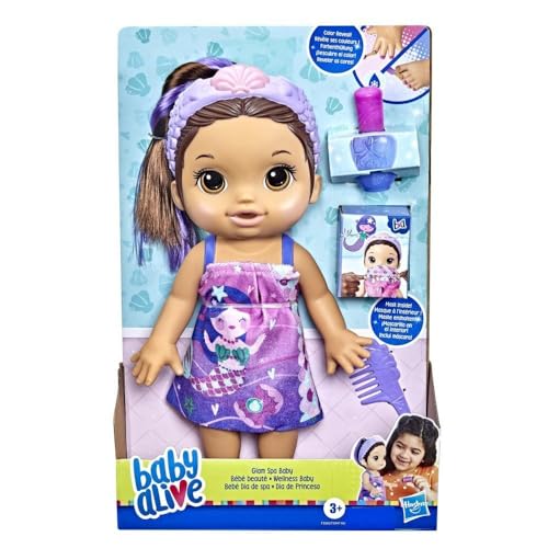 Baby Alive Glam Spa Babypuppe, Meerjungfrau, Make-up-Spielzeug für Kinder ab 3 Jahren, Color Reveal Mani-Pedi und Make-up, 32 cm Wasserspielpuppe, braunes Haar Baby Alive Glam Spa Babypuppe, Meerjungfrau, Make-up-Spielzeug für Kinder ab 3 Jahren, Color Reveal Mani-Pedi und Make-up, 32 cm Wasserspielpuppe, braunes Haar von Baby Alive
