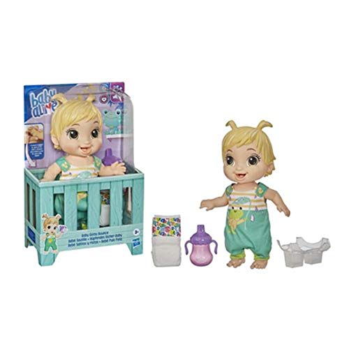 Baby Alive Hüpfendes Kicher-Baby, Frosch-Outfit, 25 Geräusche, trinkt und Macht PIPI, blondhaarige Puppe für Kinder ab 3 Jahren von Baby Alive