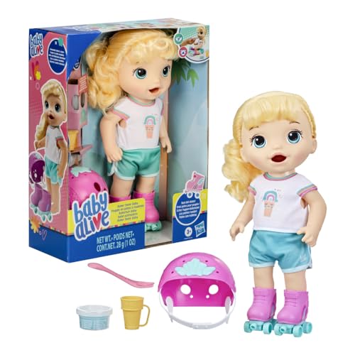 Baby Alive: Roller Skate Baby 14 Zoll Puppe Blond Haar Blaue Augen Kinder Spielzeug für Jungen und Mädchen von Baby Alive