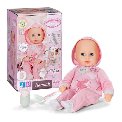 Baby Annabell Hannah Spiel mit Mir 36cm, Babypuppe mit 5 Funktionen, weichem Stoffkörper und Accessoires, 36cm große Puppe, für Kinder ab 1 Jahr, 711002 Zapf Creation von Baby Annabell