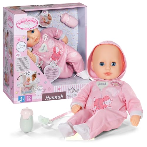 Baby Annabell Hannah Spiel mit Mir, Babypuppe mit 5 Funktionen, weichem Stoffkörper und Accessoires, 36cm große Puppe, für Kinder ab 1 Jahr, 710692 Zapf Creation von Baby Annabell