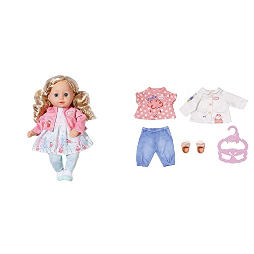 Baby Annabell Zapf Creation 706480 Little Sophia 36cm & 704127 Little Spieloutfit 36 cm - Puppenoutfit mit Bluse, Jacke, Hose, Schuhe und Kleiderbügel von Baby Annabell