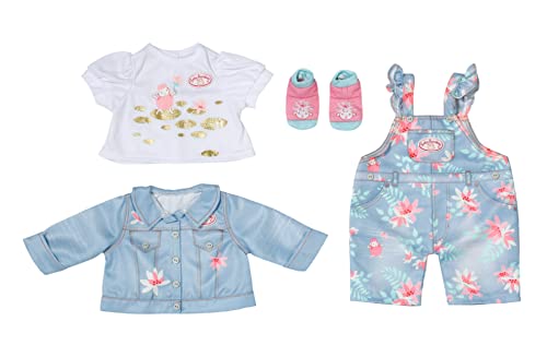 Baby Annabell Active Deluxe Jeans Outfit, blau rosa Jeanshose mit Jeansjacke, weiße Bluse und Socken für 43 cm Puppen, 705643 Zapf Creation von Baby Annabell