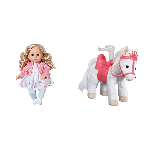 Baby Annabell Zapf Creation 706480 Little Sophia 36cm & 705933 Little Sweet Pony - weißes Spielpferd Pony mit Sound-Effekten. Inklusive Sattel mit Puppenhalterung und Zaumzeug von Baby Annabell