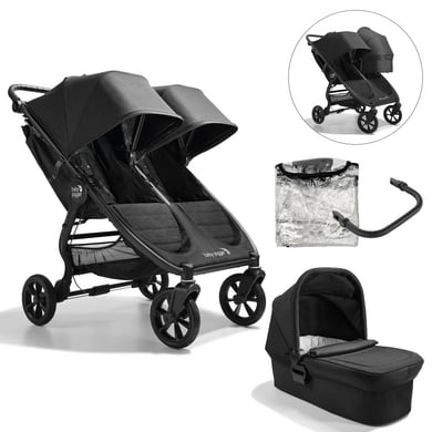 baby jogger Geschwisterwagen City Mini GT2 Double Jet schwarz inklusive Babywanne Mini GT2 Double, 1 x Sicherheitsbügel und Wetterschutz von Baby Jogger