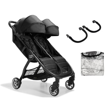 baby jogger Zwillingswagen City Tour 2 Double Pitch Black Inklusive 2 Sicherheitsbügel und Wetterschutz von Baby Jogger