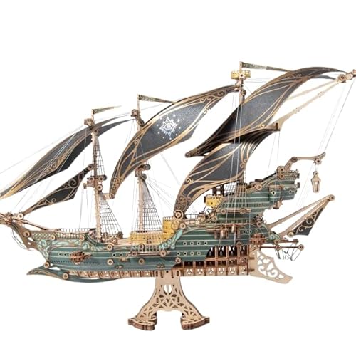 Die maritimen Abenteuer des Piratenschiffs Sparrow, 3D-Puzzles für Erwachsene und Kinder zum Bauen, Grün, Howcat, Holz, 518 Teile von Baby max