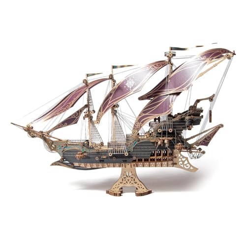 Die maritimen Abenteuer des Piratenschiffs Sparrow, 3D-Puzzles für Erwachsene und Kinder zum Bauen, lila, Howcat, Holz, 518 Teile von Baby max