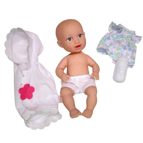 Baby's First Goldberger 33.0 cm Skin-Soft Playful Bathtime Baby Softina - White Bath Blanket with Pink Flower - Bath Time Doll, 4 Accessories Pieces Toddler-Kids 2+ von Baby's First