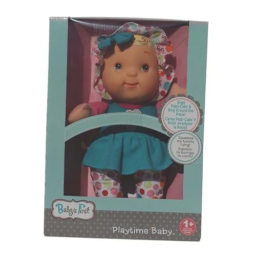 Baby's First Soft & Cuddly 30,5 cm zweisprachige Spielzeit Baby singende Musikpuppe, singt Patti Cake & Ring Around The Rosie - Blaugrünes Kleid von Baby's First