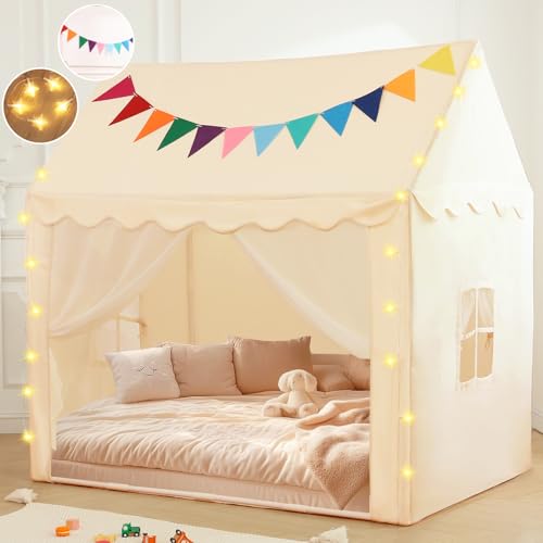 BabyAlly Kinderzelt, Spielhaus mit Sternenlichtern, Flaggen, groß, 150 x 99 x 150 cm, Kinderspielzelt, Prinzessinnenschloss, Spielhaus für drinnen und draußen, für Mädchen und Jungen, cremefarben, 150 BabyAlly Kinderzelt, Spielhaus mit Sternenlichtern, Flaggen, groß, 150 x 99 x 150 cm, Kinderspielzelt, Prinzessinnenschloss, Spielhaus für drinnen und draußen, für Mädchen und Jungen, cremefarben, 150 von BabyAlly