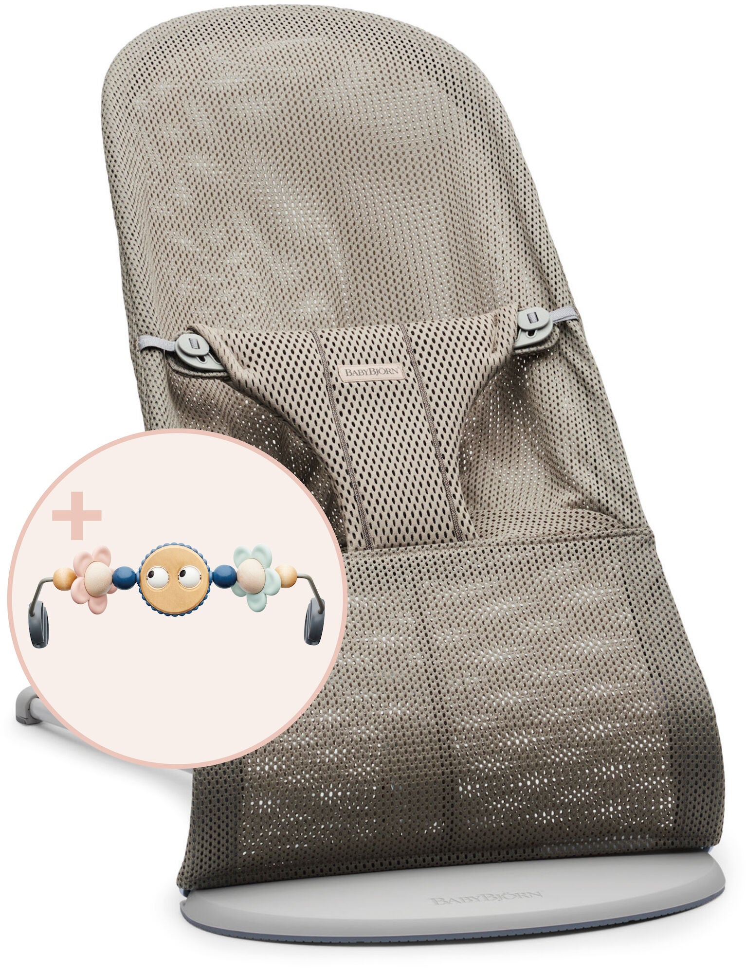 BabyBjörn Bliss Babywippe Mesh inkl. Wackelaugen, Graubeige/Pastell von BabyBjörn