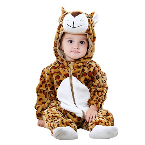 Leideur Unisex Baby Tier Halloween Strampler Kapuze Flanell Strampler Outfits(Leopard,100) von Leideur