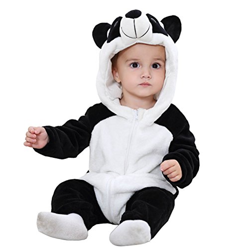 Leideur Unisex Baby Tier Halloween Strampler Kapuze Flanell Strampler Outfits (Panda,90) von Leideur