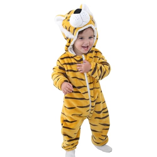 Leideur Unisex Baby Tier Halloween Strampler Kapuze Flanell Strampler Outfits(Tiger,90) von Leideur