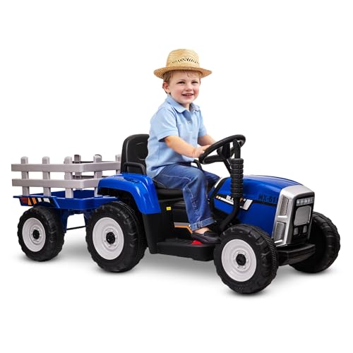 BABYCAR Elektrischer Traktor für Kinder mit Anhänger New Holland (Blau) - 12V Kindertraktor mit Fernbedienung, MP3 und offizieller Lizenz von Babycar