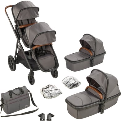 babyGO Geschwisterwagen Duo Grey / brown grip von Babygo