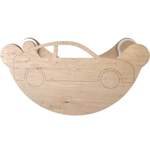 Babywood Kletterbogen ab 2 Jahren, Holzwippe für Kinder und Erwachsene, Montessori-Holzschaukel und Holzseite zur Montage auf Holzwippe in Form eines Autos mit Lenkrad 100x40x50cm (M) von Babywood