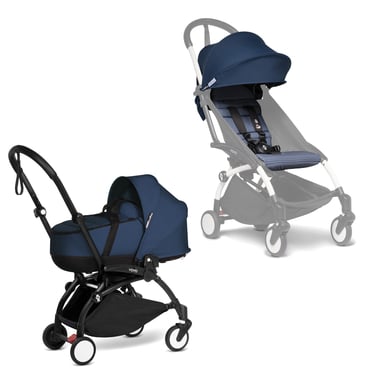 BABYZEN Kinderwagen YOYO2 0+ Black mit Liegewanne inkl. Textilset Air France Blue von Babyzen