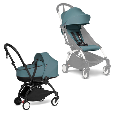 BABYZEN Kinderwagen YOYO2 0+ Black mit Liegewanne und Textilset Aqua von Babyzen