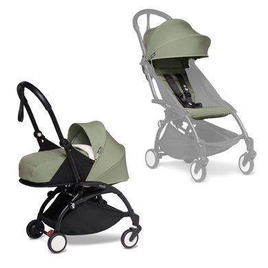 BABYZEN Kinderwagen YOYO2 0+ Black mit Neugeborenenaufsatz Gratis Textilset Olive von Babyzen