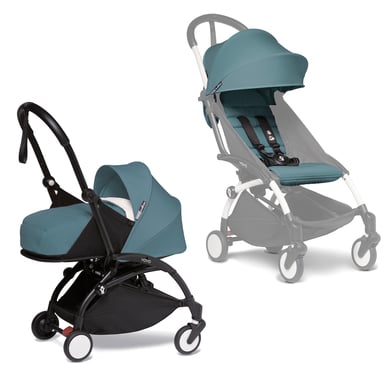 BABYZEN Kinderwagen YOYO2 0+ Black mit Neugeborenenaufsatz und Textilset Aqua von Babyzen