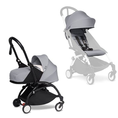 BABYZEN Kinderwagen YOYO2 0+ Black mit Neugeborenenaufsatz und Textilset Stone von Babyzen