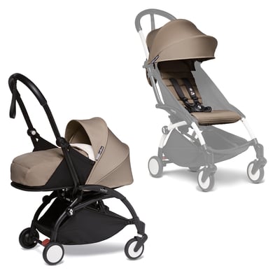 BABYZEN Kinderwagen YOYO2 0+ Black mit Neugeborenenaufsatz und Textilset Taupe von Babyzen