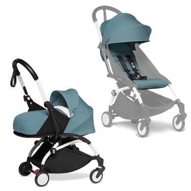 BABYZEN Kinderwagen YOYO2 0+ White mit Neugeborenenaufsatz und Textilset Aqua von Babyzen