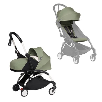 BABYZEN Kinderwagen YOYO2 0+ White mit Neugeborenenaufsatz und Textilset Olive von Babyzen