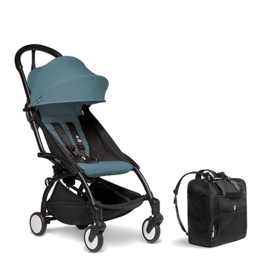 BABYZEN Kinderwagen YOYO2 6+ Black mit Textilset Aqua und Backpack YOYO Black von Babyzen