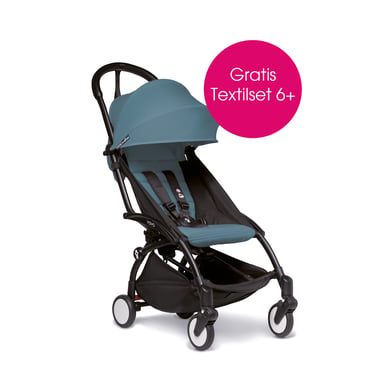 BABYZEN Kinderwagen YOYO2 6+ Black mit Textilset Aqua von Babyzen