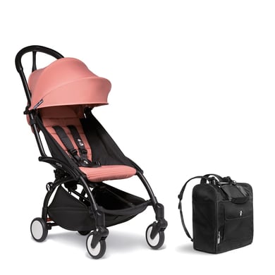 BABYZEN Kinderwagen YOYO2 6+ Black mit Textilset Ginger und Backpack YOYO Black von Babyzen