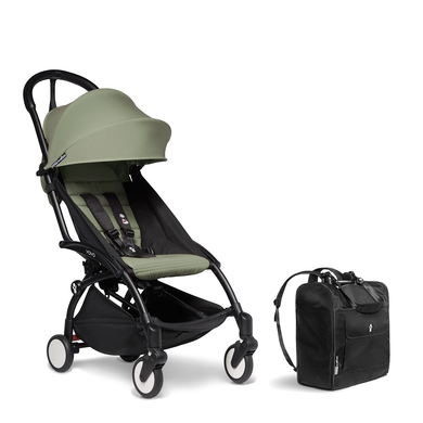 BABYZEN Kinderwagen YOYO2 6+ Black mit Textilset Olive und Backpack YOYO Black von Babyzen