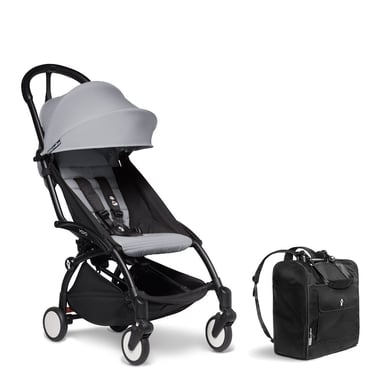 BABYZEN Kinderwagen YOYO2 6+ Black mit Textilset Stone und Backpack YOYO Black von Babyzen