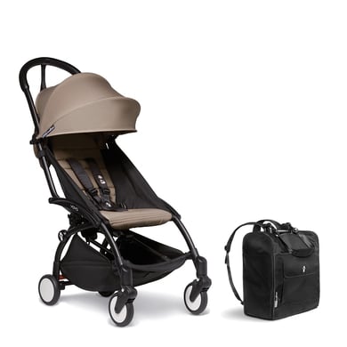 BABYZEN Kinderwagen YOYO2 6+ Black mit Textilset Taupe und Backpack YOYO Black von Babyzen