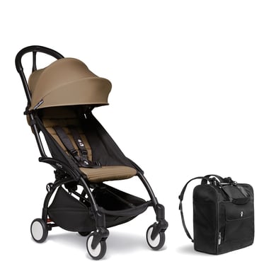 BABYZEN Kinderwagen YOYO2 6+ Black mit Textilset Toffee und Backpack YOYO Black von Babyzen