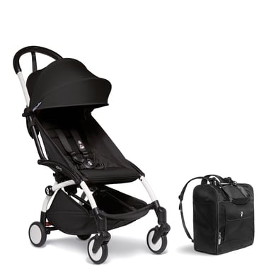 BABYZEN Kinderwagen YOYO2 6+ White mit Textilset Black und Backpack YOYO Black von Babyzen