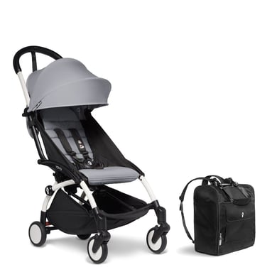 BABYZEN Kinderwagen YOYO2 6+ White mit Textilset Stone und Backpack YOYO Black von Babyzen